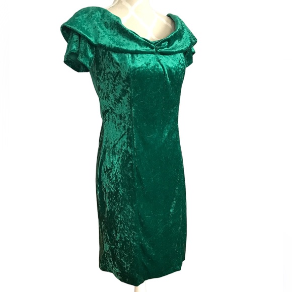 Vintage Dresses & Skirts - Vintage Dramatix Emerald Velvet Off The Shoulder Dress Size 9/10 Made In Canada